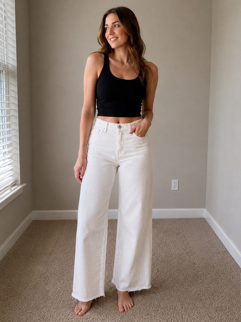 Pull & Bear White Wide Leg Denim Jeans High Rise Size 12